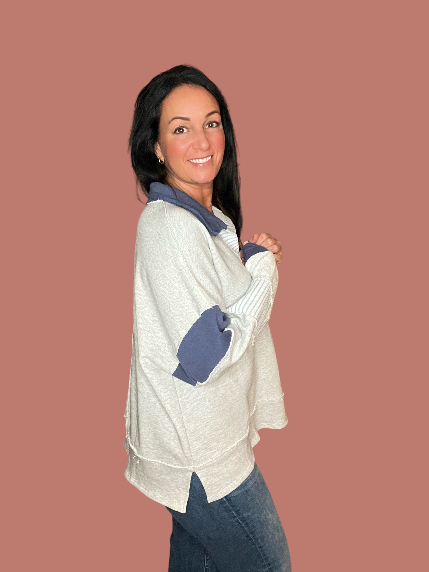 Color-Block Collared Pullover Top