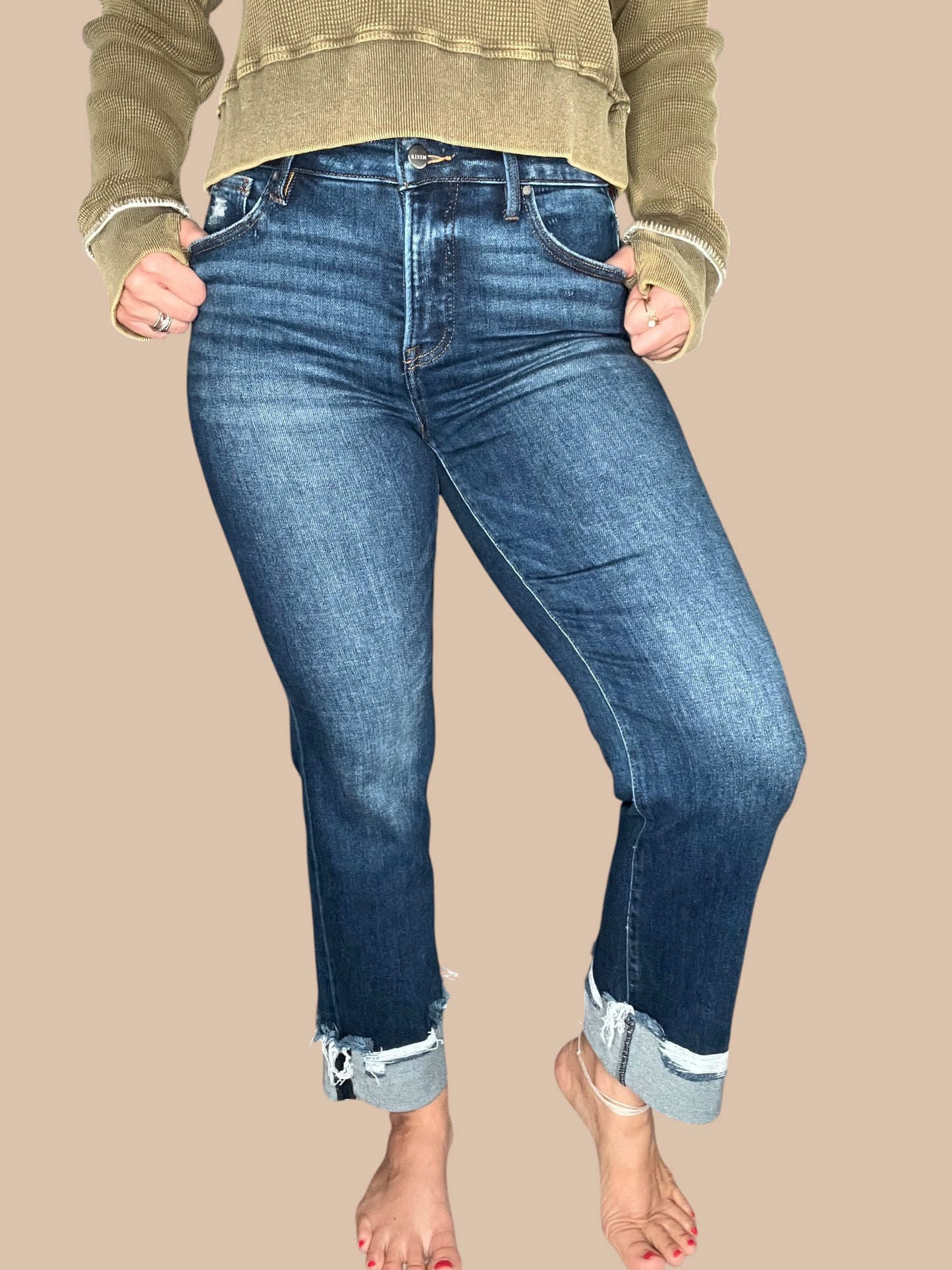 Risen 'Midnight Roll' High Rise Tummy Control Jeans