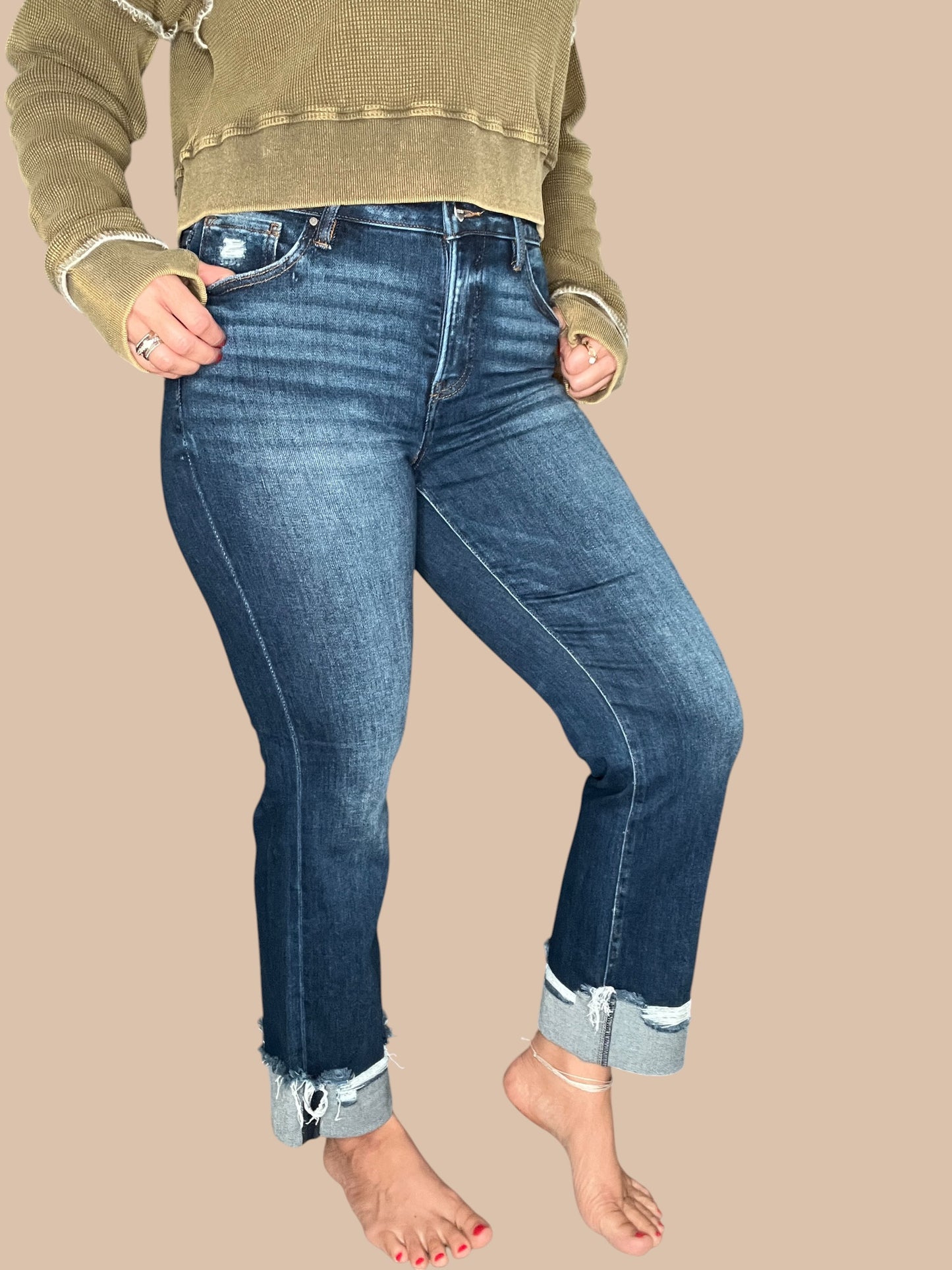 Risen 'Midnight Roll' High Rise Tummy Control Jeans