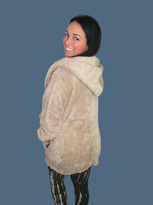 Plush Hooded Long Cardigan Jacket