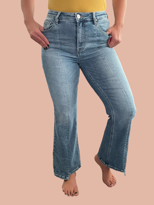 Risen High-Rise Front Seam Ankle Flare Jeans