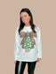 Snowy Tree Rhinestone Bow Graphic Long Sleeve T-Shirt