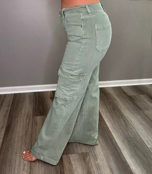 Risen Wide Leg Olive Cargo Jeans