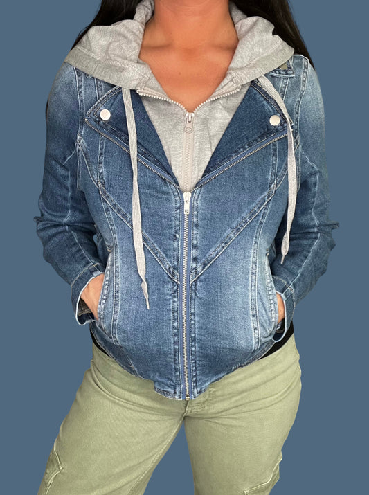 Risen Moto Jean Jacket with Zip-Up Hoodie