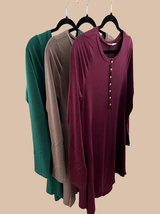 Button Detail Long Sleeve Dress