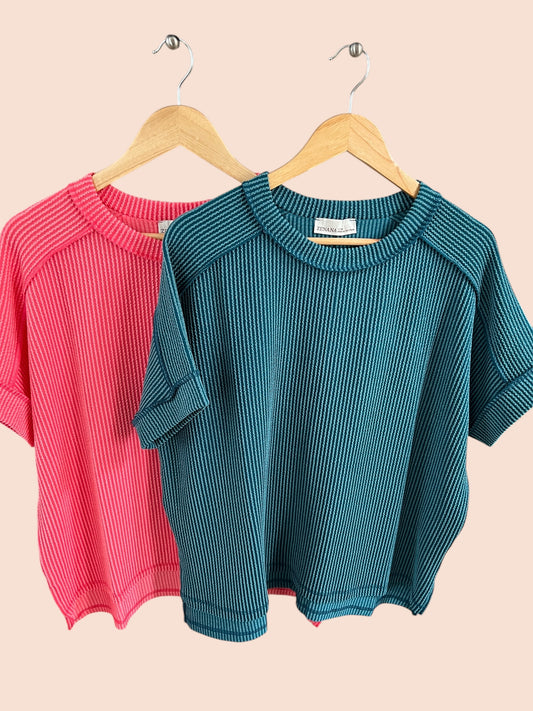 Cuffed Short Sleeve Ribbed Top