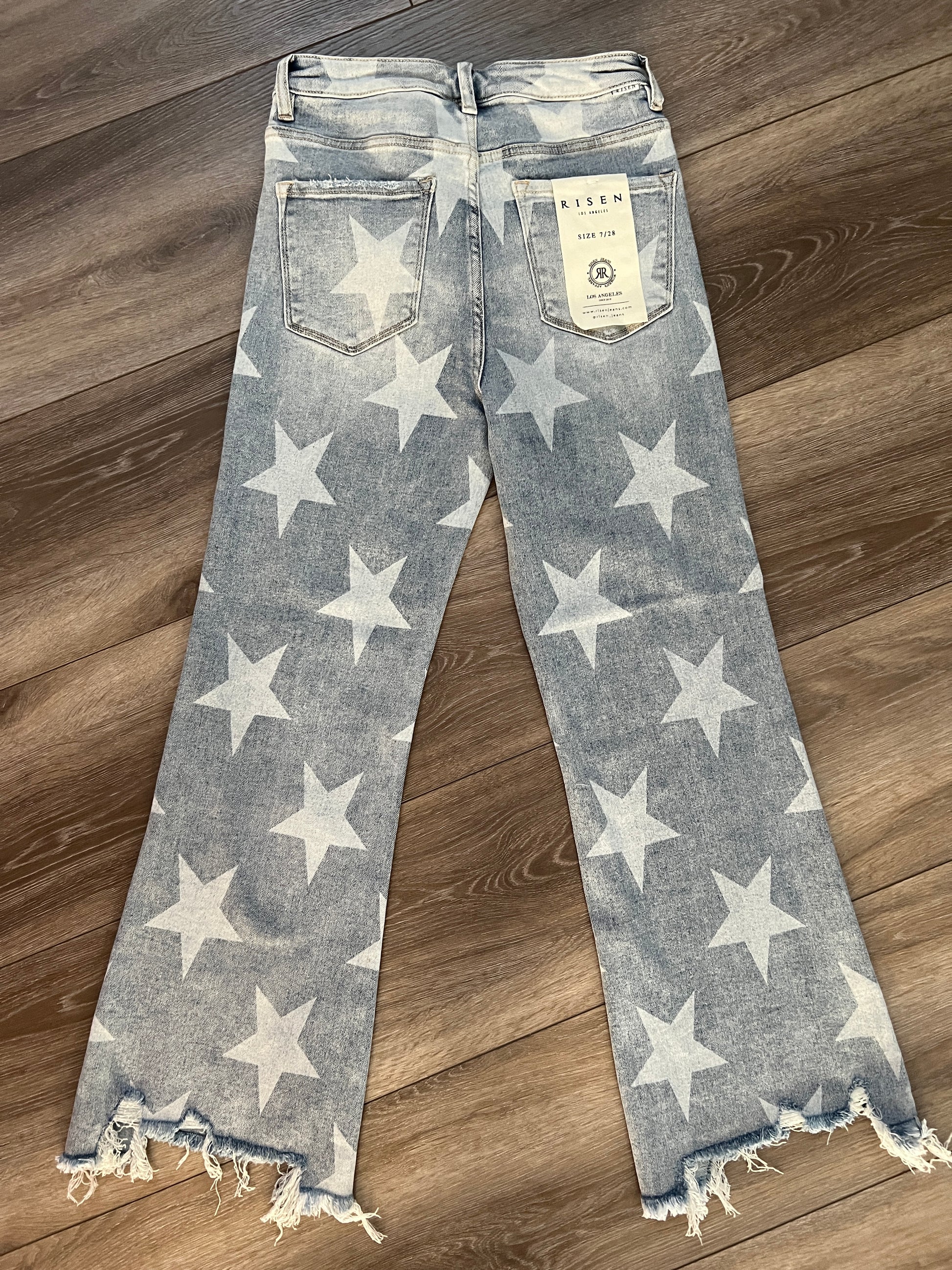 Risen High-Rise Cropped Star Print Jeans