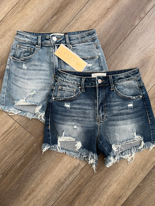 Risen High-Rise Destroyed Cutoff Jean Shorts