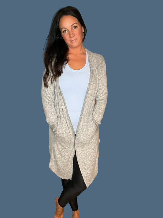 Hacci Long Hooded Cardigan with Pockets