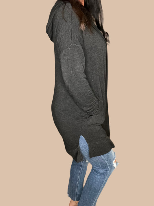 Longline Hoodie Cardigan w/ Pockets