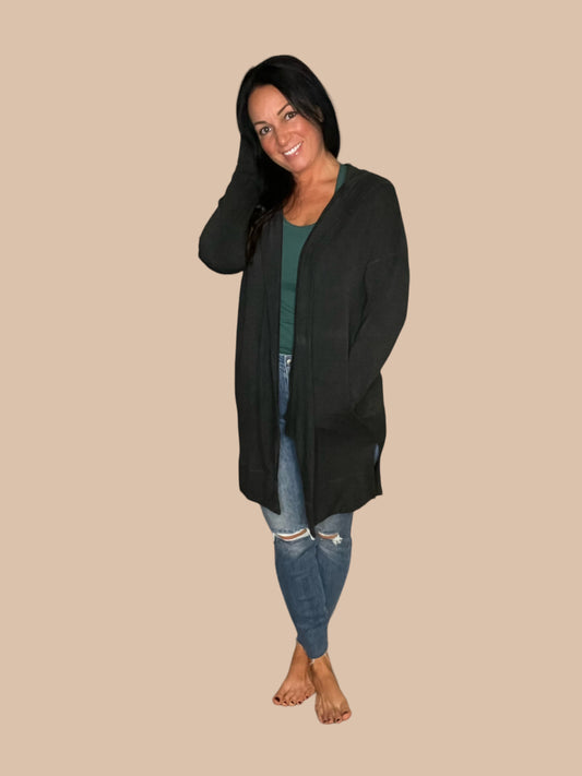 Longline Hoodie Cardigan w/ Pockets