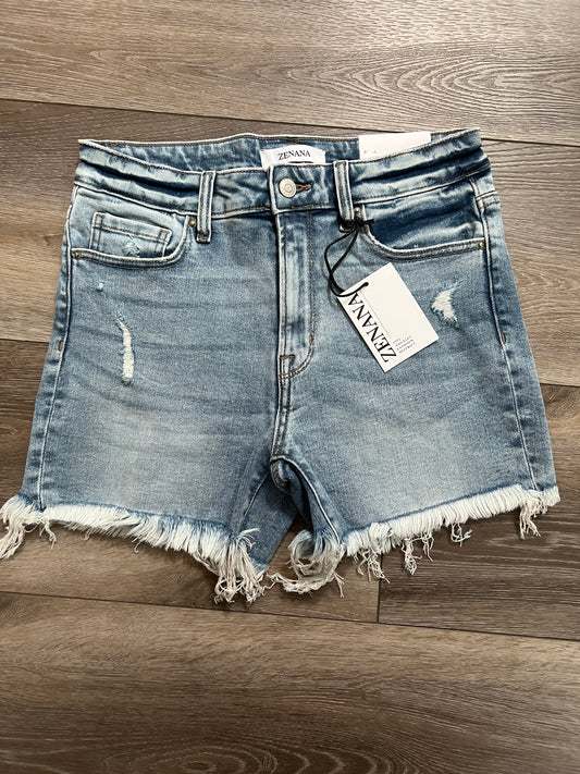 Zenana High-Rise Frayed Hem Denim Shorts