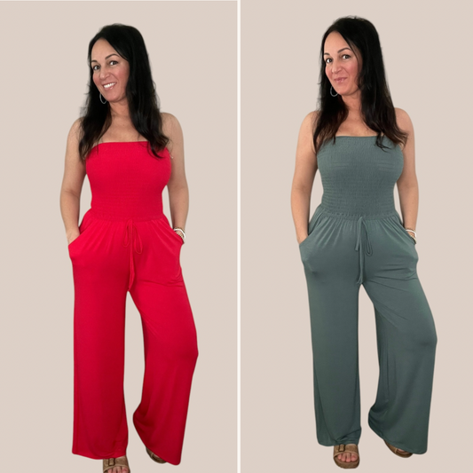 Smocked Tube Top Wide Leg Jumpsuit