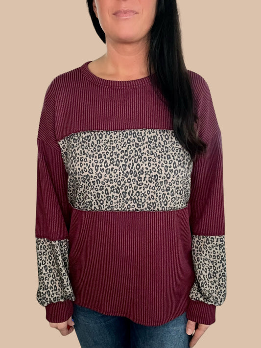 Ribbed Animal Print Long Sleeve Top