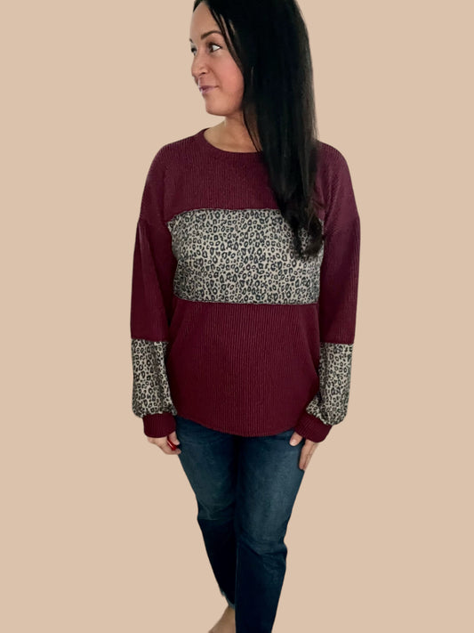 Ribbed Animal Print Long Sleeve Top