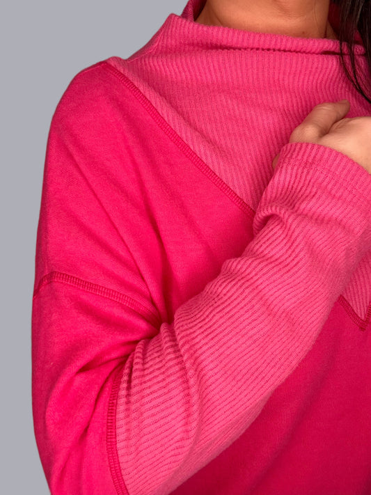 Mock Neck Contrast Long-Sleeve Top