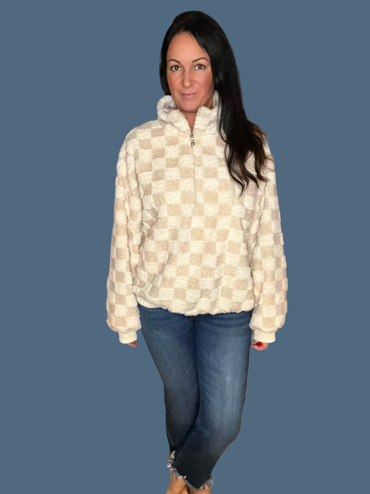 Checker Sherpa Half Zip Pullover