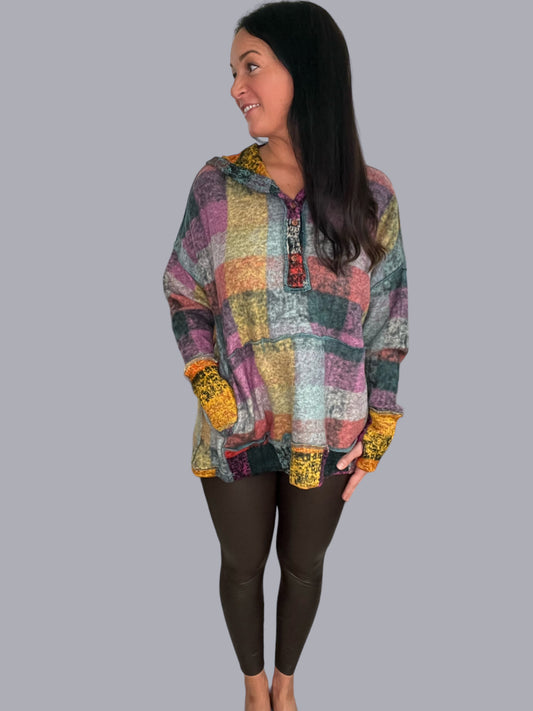 Brushed Multi Check Hoodie