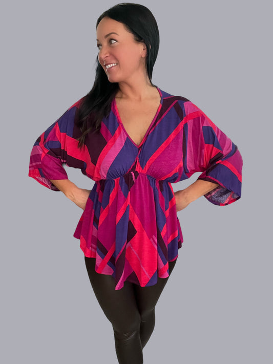 V-Neck Print Knit Top