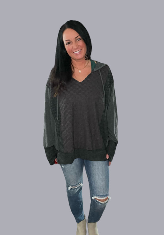 Contrast Pattern Pullover Hoodie