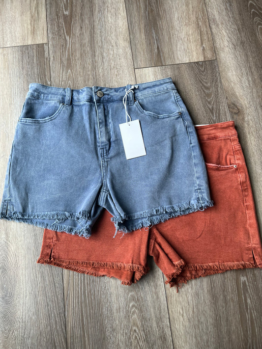 Mid-Rise Garment Dyed Frayed Jean Shorts
