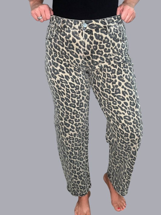 Risen Leopard Barrel Jeans