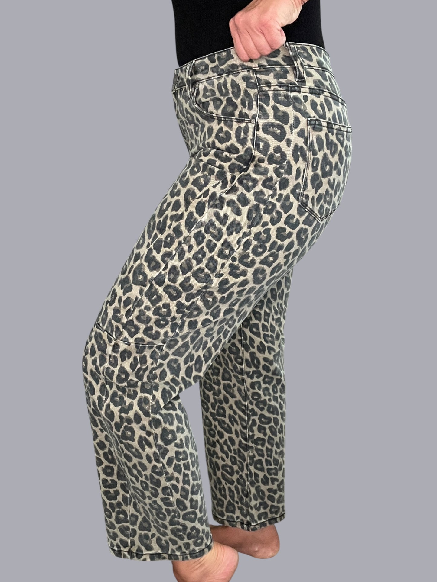 Risen Leopard Barrel Jeans