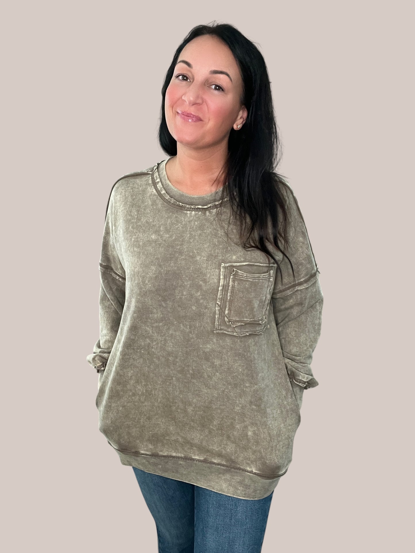 Oversized French Terry Acid Wash Pullover