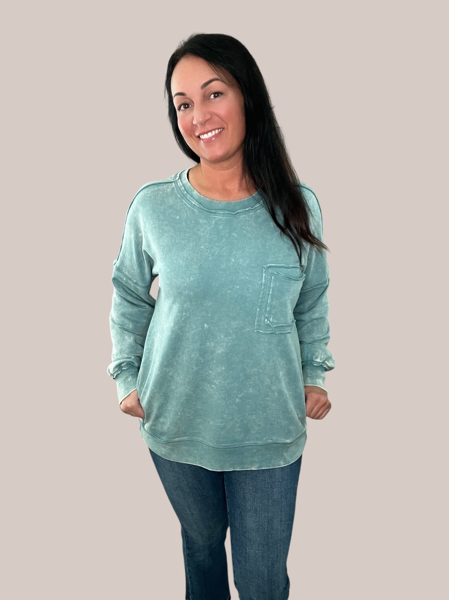 Oversized French Terry Acid Wash Pullover