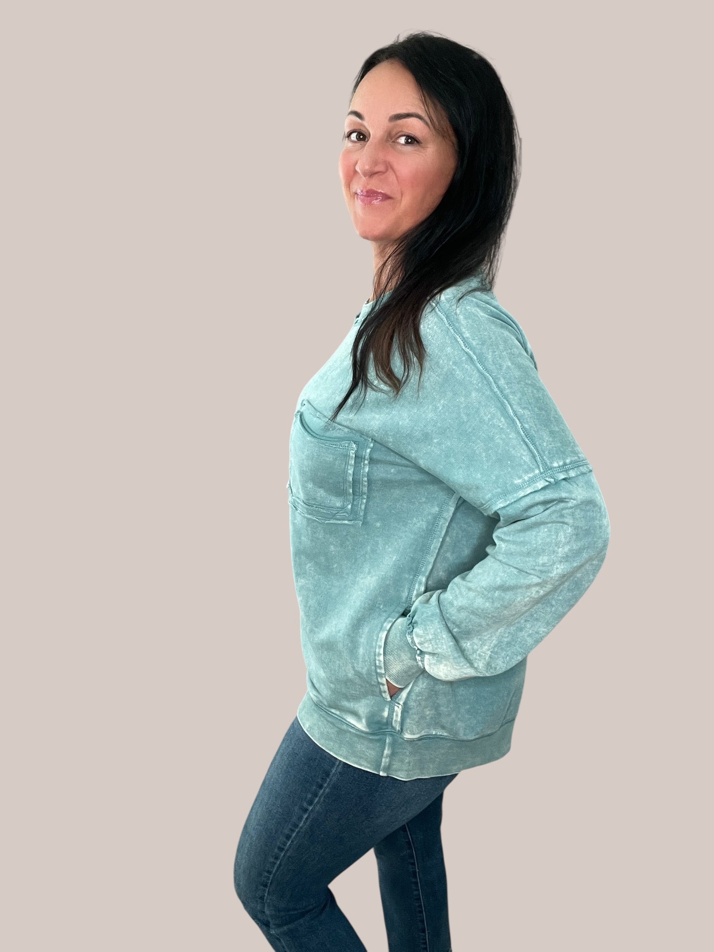 Oversized French Terry Acid Wash Pullover