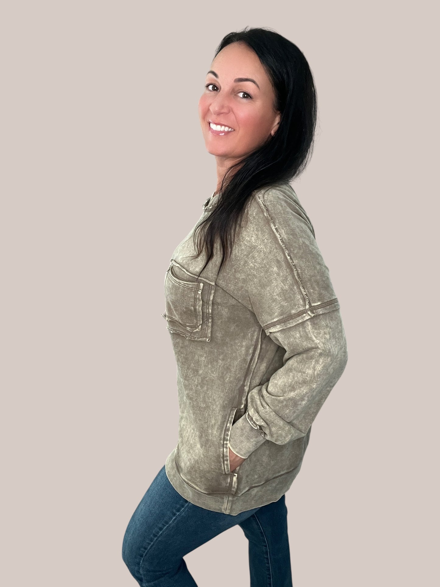 Oversized French Terry Acid Wash Pullover