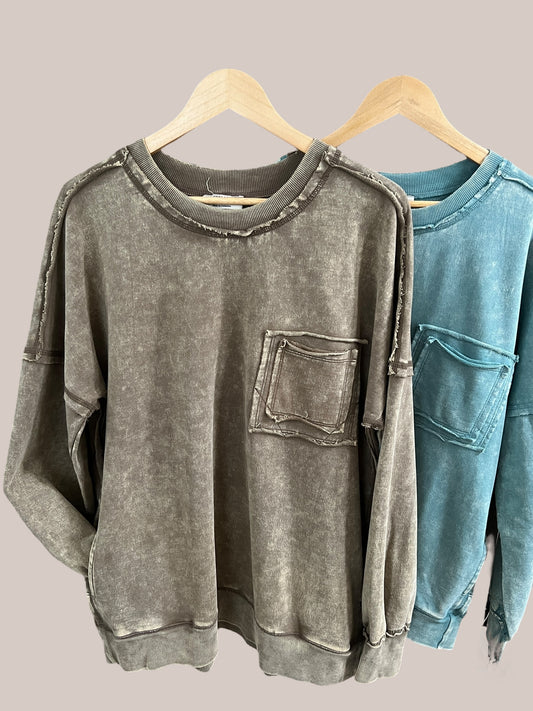 Oversized French Terry Acid Wash Pullover
