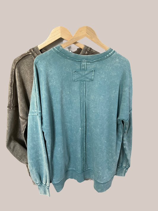 Oversized French Terry Acid Wash Pullover