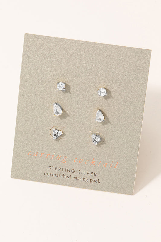 Sterling Silver Mismatched Stud Earring Set