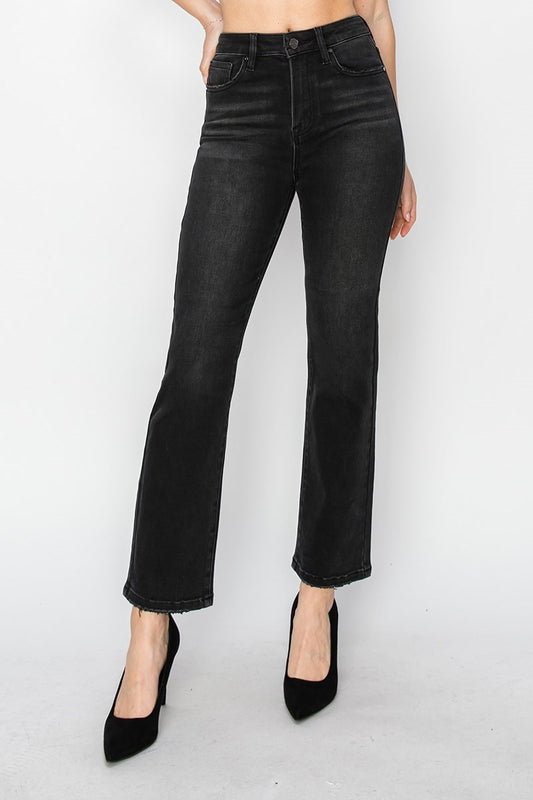 Risen High-Rise Cropped Straight Leg Jeans