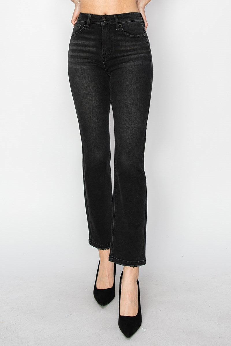 Risen High-Rise Cropped Straight Leg Jeans