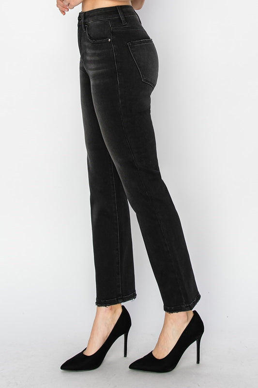 Risen High-Rise Cropped Straight Leg Jeans