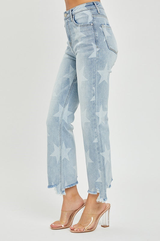 Risen High-Rise Cropped Star Print Jeans